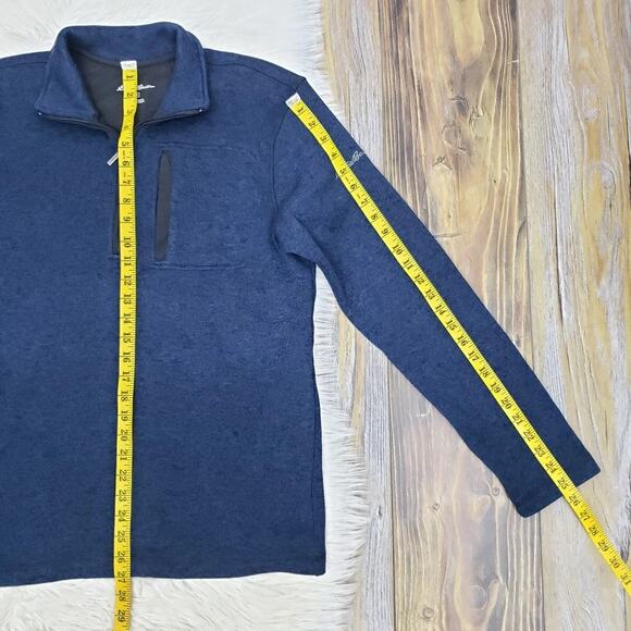 Eddie Bauer Convector 1/4 Zip Sweater Size M Zippered Pocket Fleece Navy Blue - Picture 13 of 13